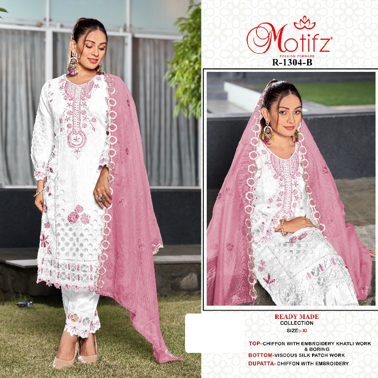 MOTIFZ D.NO 1304 WHOLESALE READYMADE CHIFFON WITH WORK PAKISTANI 3 PCS SUITS EXPORTER