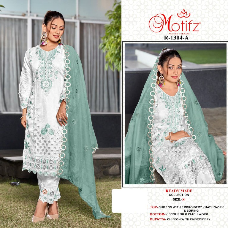 MOTIFZ D.NO 1304 WHOLESALE READYMADE CHIFFON WITH WORK PAKISTANI 3 PCS SUITS EXPORTER