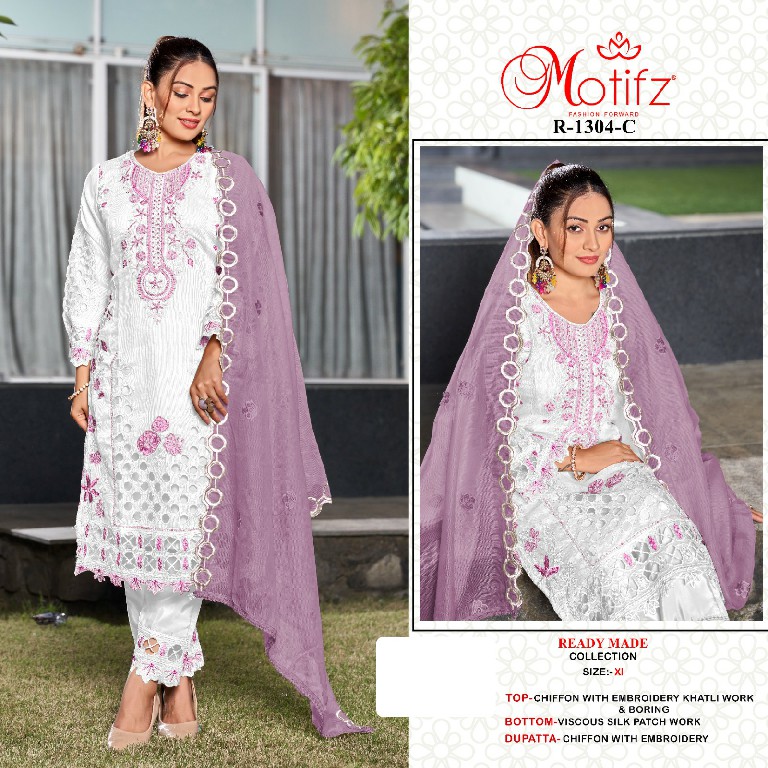 MOTIFZ D.NO 1304 WHOLESALE READYMADE CHIFFON WITH WORK PAKISTANI 3 PCS SUITS EXPORTER