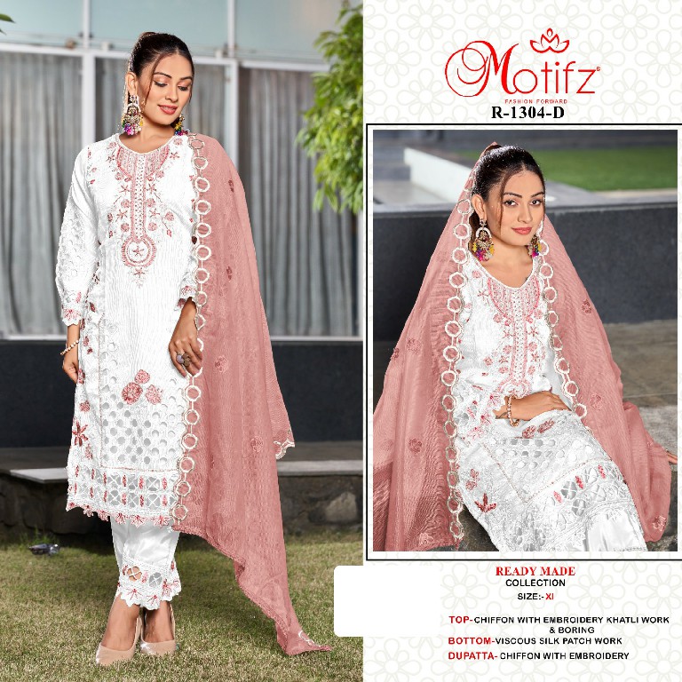 MOTIFZ D.NO 1304 WHOLESALE READYMADE CHIFFON WITH WORK PAKISTANI 3 PCS SUITS EXPORTER