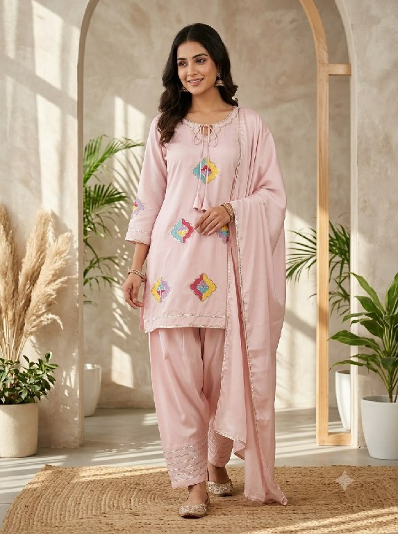 TEXTILEDEAL D.NO AAL-2156 WHOLESALE READYMADE CRAPE SILK BEAUTIFUL FARSHI SALWAR STYLE 3 PCS SUITS SUPPLIER
