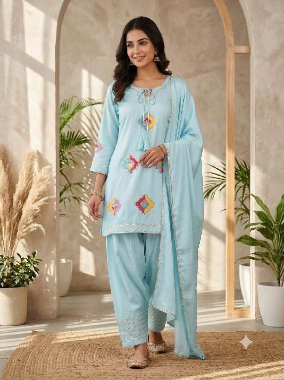 TEXTILEDEAL D.NO AAL-2156 WHOLESALE READYMADE CRAPE SILK BEAUTIFUL FARSHI SALWAR STYLE 3 PCS SUITS SUPPLIER