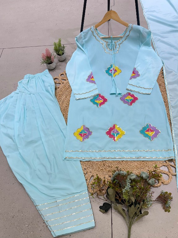 TEXTILEDEAL D.NO AAL-2156 WHOLESALE READYMADE CRAPE SILK BEAUTIFUL FARSHI SALWAR STYLE 3 PCS SUITS SUPPLIER