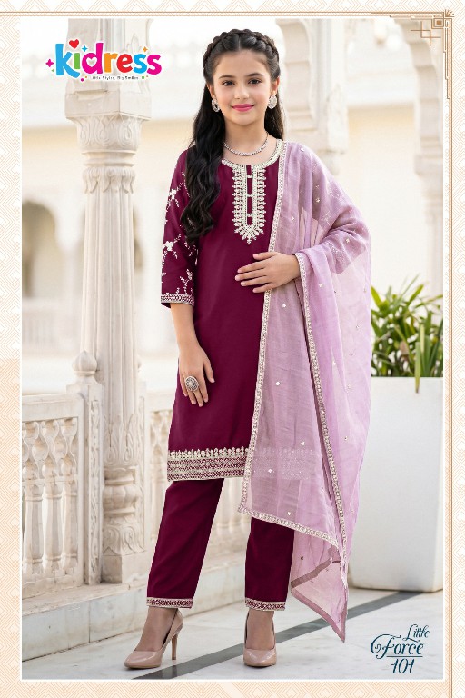 KI DRESS LITTLE FORCE WHOLESALE READYMADE CRYSTAL SILK AMAZING 3 PCS COMBO SET SUITS FOR KIDS ONLINE