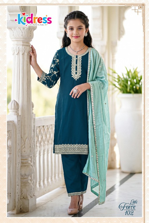 KI DRESS LITTLE FORCE WHOLESALE READYMADE CRYSTAL SILK AMAZING 3 PCS COMBO SET SUITS FOR KIDS ONLINE