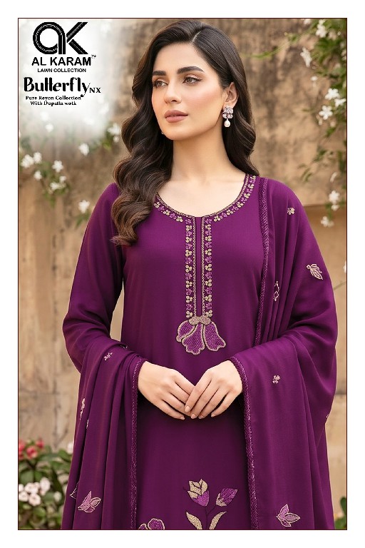 AL KARAM BUTTERFLY NX WHOLESALE RAYON WITH WORK FANCY DRESS MATERIAL ONLINE