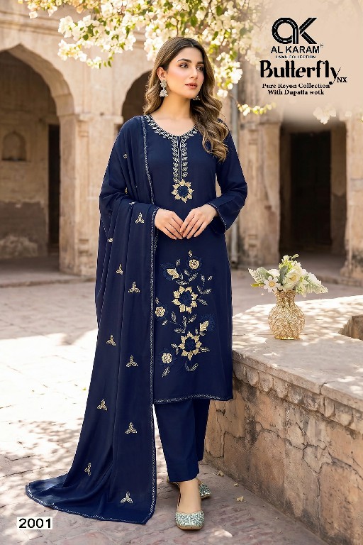 AL KARAM BUTTERFLY NX WHOLESALE RAYON WITH WORK FANCY DRESS MATERIAL ONLINE