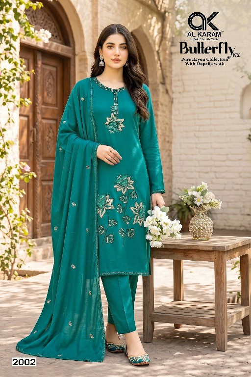 AL KARAM BUTTERFLY NX WHOLESALE RAYON WITH WORK FANCY DRESS MATERIAL ONLINE