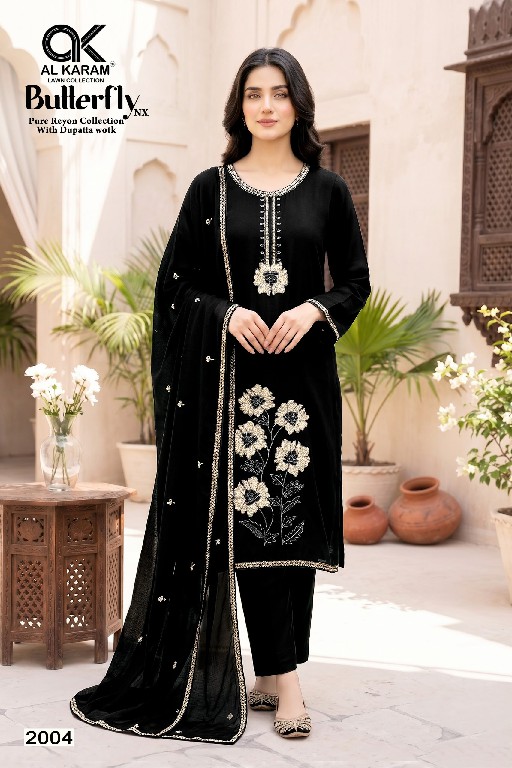 AL KARAM BUTTERFLY NX WHOLESALE RAYON WITH WORK FANCY DRESS MATERIAL ONLINE