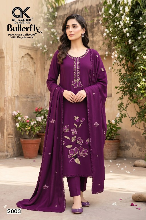 AL KARAM BUTTERFLY NX WHOLESALE RAYON WITH WORK FANCY DRESS MATERIAL ONLINE