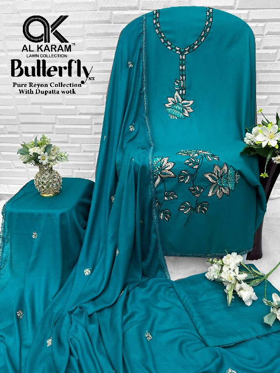 AL KARAM BUTTERFLY NX WHOLESALE RAYON WITH WORK FANCY DRESS MATERIAL ONLINE
