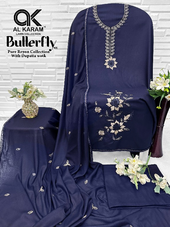 AL KARAM BUTTERFLY NX WHOLESALE RAYON WITH WORK FANCY DRESS MATERIAL ONLINE