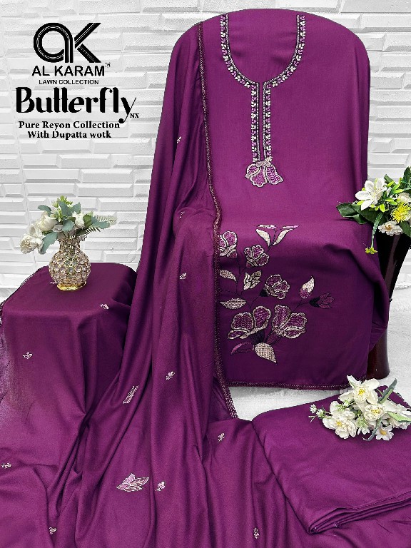 AL KARAM BUTTERFLY NX WHOLESALE RAYON WITH WORK FANCY DRESS MATERIAL ONLINE