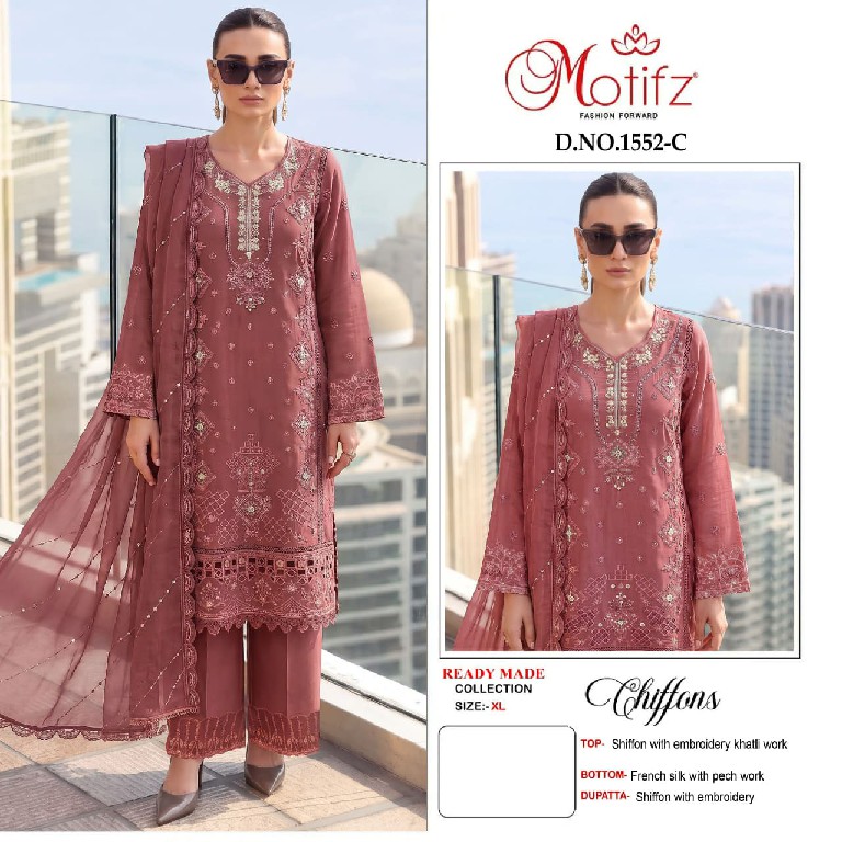 MOTIFZ D.NO 1552WHOLESALE CHIFFON PAKISTANI GORGEOUS LOOK UNSTITCH SALWAR SUITS EXPORTER