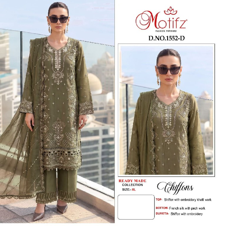 MOTIFZ D.NO 1552WHOLESALE CHIFFON PAKISTANI GORGEOUS LOOK UNSTITCH SALWAR SUITS EXPORTER