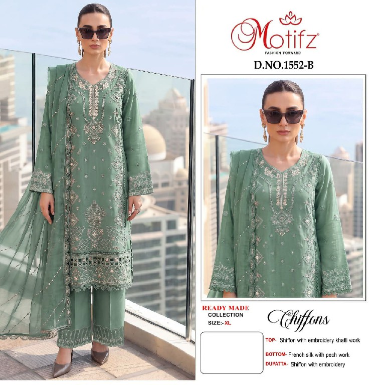 MOTIFZ D.NO 1552WHOLESALE CHIFFON PAKISTANI GORGEOUS LOOK UNSTITCH SALWAR SUITS EXPORTER