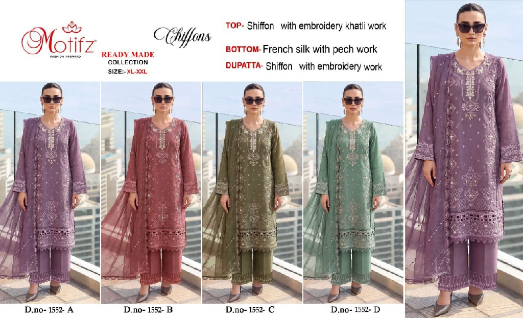 MOTIFZ D.NO 1552WHOLESALE CHIFFON PAKISTANI GORGEOUS LOOK UNSTITCH SALWAR SUITS EXPORTER