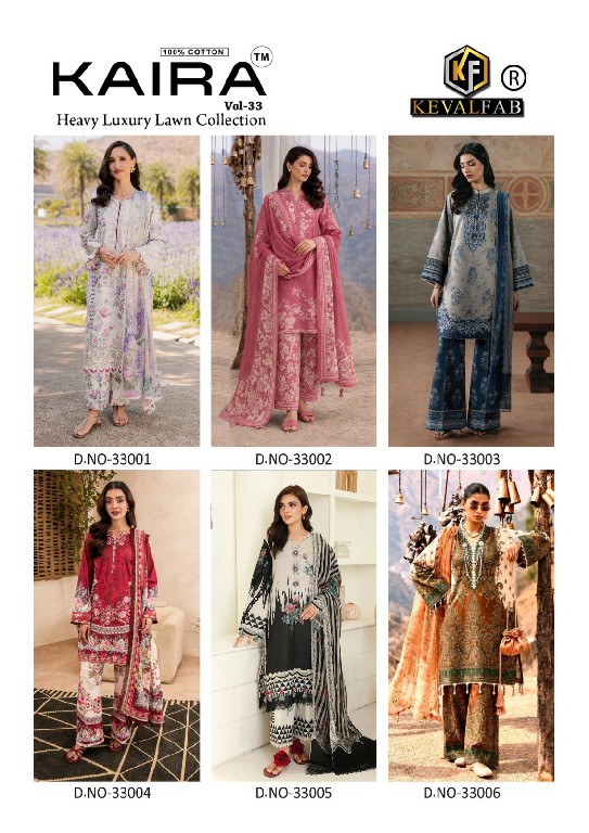 KEVAL FAB KAIRA VOL 33 WHOLESALE READYMADE HEAVY COTTON PRINTED KARACHI STYLE 3 PCS SUITS EXPORTER