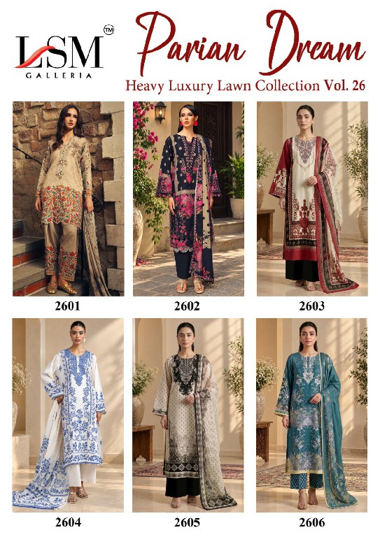 LSM GALLERIA PARIAN DREAM VOL 26 WHOLESALE READYMADE LAWN PRINTED LUXURIOUS 3 PCS SUITS SUPPLIER