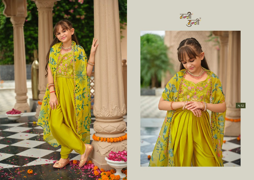 NANNI MUNNI VARNIKA WHOLESALE READYMADE HEAVY SATIN SILK INDO WESTERN DRESS FOR KIDS ONLINE