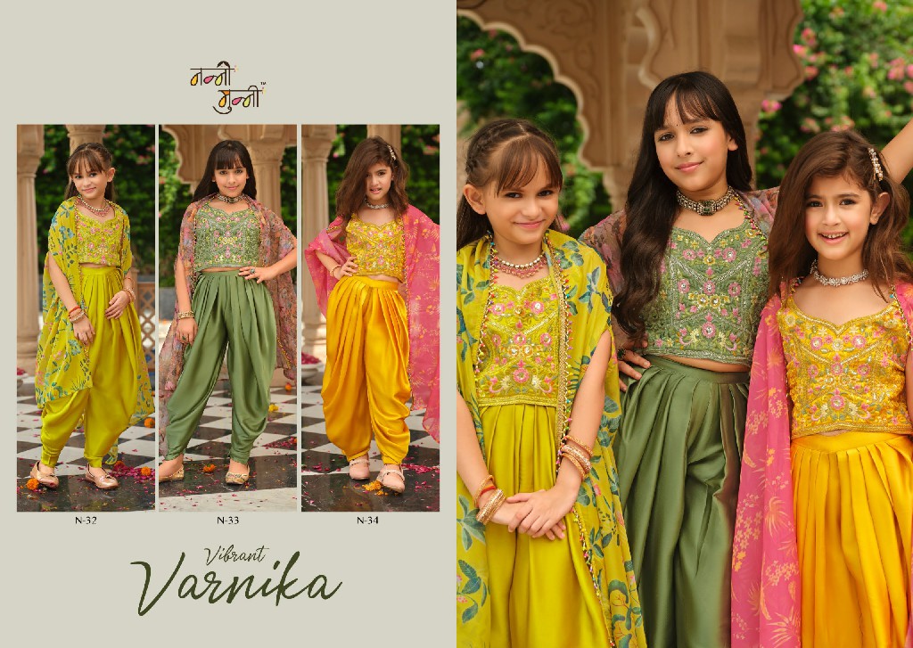 NANNI MUNNI VARNIKA WHOLESALE READYMADE HEAVY SATIN SILK INDO WESTERN DRESS FOR KIDS ONLINE