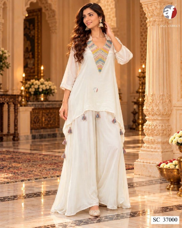 ANJU FAB D.NO SC 37000 TO 37002 WHOLESALE READYMADE NATURAL CREPE DESIGNER COMBO CORD SET FOR EXPORT
