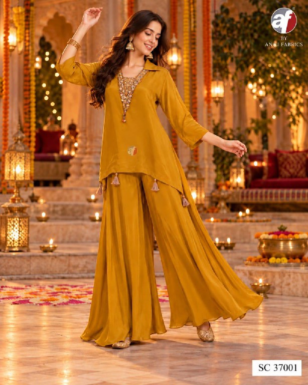 ANJU FAB D.NO SC 37000 TO 37002 WHOLESALE READYMADE NATURAL CREPE DESIGNER COMBO CORD SET FOR EXPORT