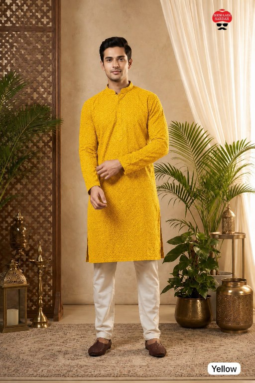 TEXTILEDEAL MANYAVAR CHIKANKARI 2.0 WHOLESALE READYMADE RAYON CHIKAN SHIFFLI WORK LONG KURTA PYJAMA FOR MEN ONLINE