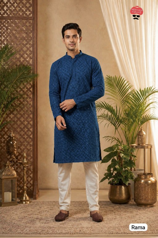TEXTILEDEAL MANYAVAR CHIKANKARI 2.0 WHOLESALE READYMADE RAYON CHIKAN SHIFFLI WORK LONG KURTA PYJAMA FOR MEN ONLINE