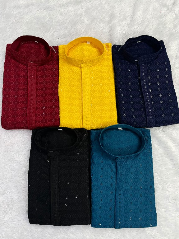 TEXTILEDEAL MANYAVAR CHIKANKARI 2.0 WHOLESALE READYMADE RAYON CHIKAN SHIFFLI WORK LONG KURTA PYJAMA FOR MEN ONLINE
