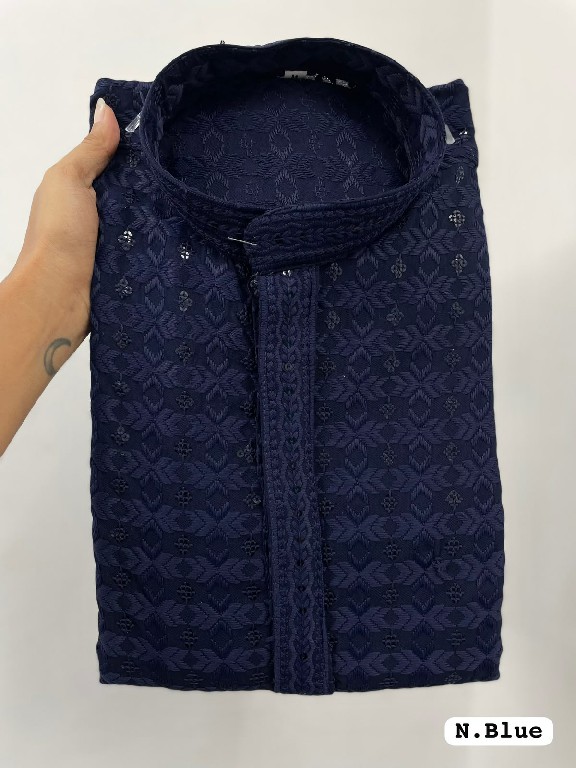 TEXTILEDEAL MANYAVAR CHIKANKARI 2.0 WHOLESALE READYMADE RAYON CHIKAN SHIFFLI WORK LONG KURTA PYJAMA FOR MEN ONLINE
