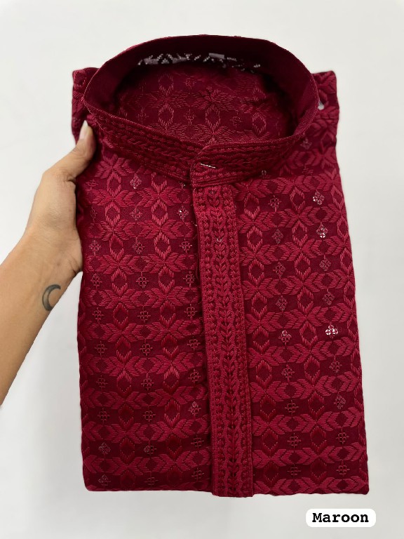 TEXTILEDEAL MANYAVAR CHIKANKARI 2.0 WHOLESALE READYMADE RAYON CHIKAN SHIFFLI WORK LONG KURTA PYJAMA FOR MEN ONLINE