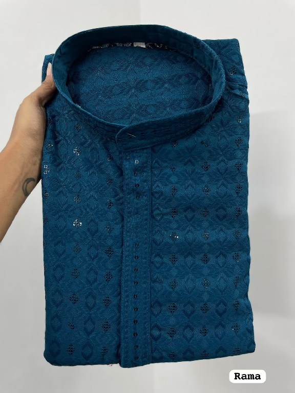 TEXTILEDEAL MANYAVAR CHIKANKARI 2.0 WHOLESALE READYMADE RAYON CHIKAN SHIFFLI WORK LONG KURTA PYJAMA FOR MEN ONLINE