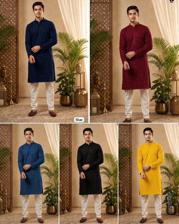 TEXTILEDEAL MANYAVAR CHIKANKARI 2.0 WHOLESALE READYMADE RAYON CHIKAN SHIFFLI WORK LONG KURTA PYJAMA FOR MEN ONLINE