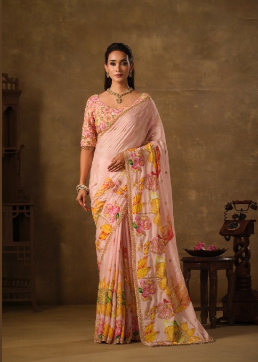 MAHOTSAV NIMAYA RAJWADI VOL 4 D.NO 569 WHOLESALE NATURAL CREPE PARTY WEAR SAREE FOR WOMEN SUPPLIER