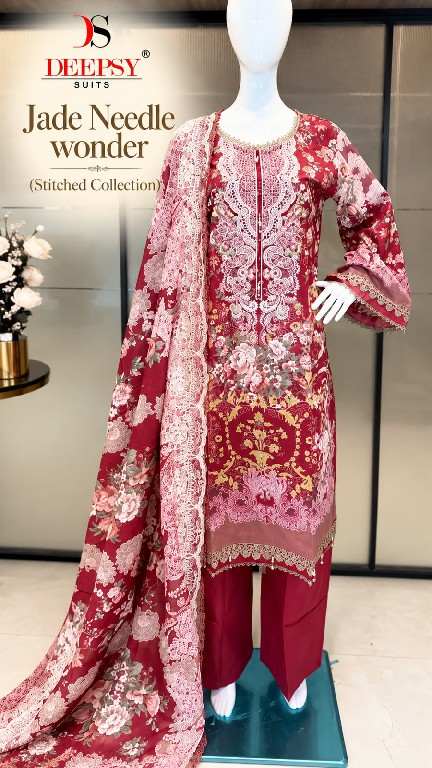 DEEPSY JADE NEEDLE WONDER WHOLESALE READYMADE PURE COTTON CHIKAN WORK 3 PCS SUITS EXPORTER