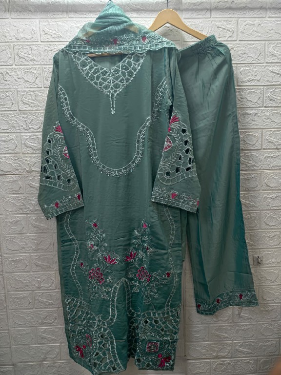 TEXTILEDEAL D.NO M-376 WHOLESALE READYMADE SHISHA SILK BEAUTIFUL 3 PCS COMBO SET SUITS SUPPLIER