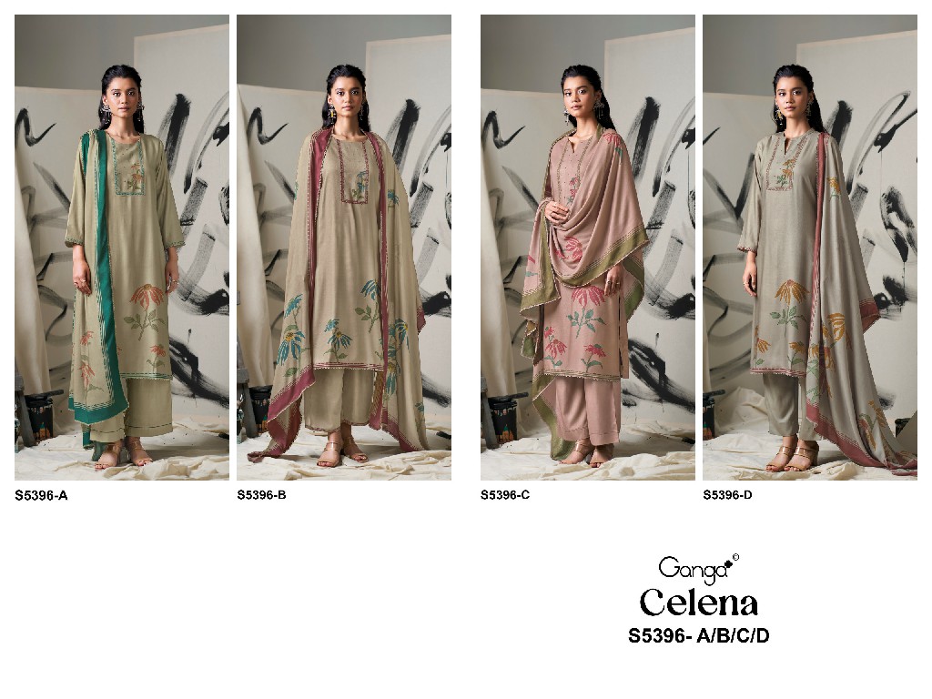 GANGA CELENA S5396 WHOLESALE PURE WOOL PASHMINA WINTER CASUAL WEAR UNSTITCH SALWAR SUITS FOR EXPORT