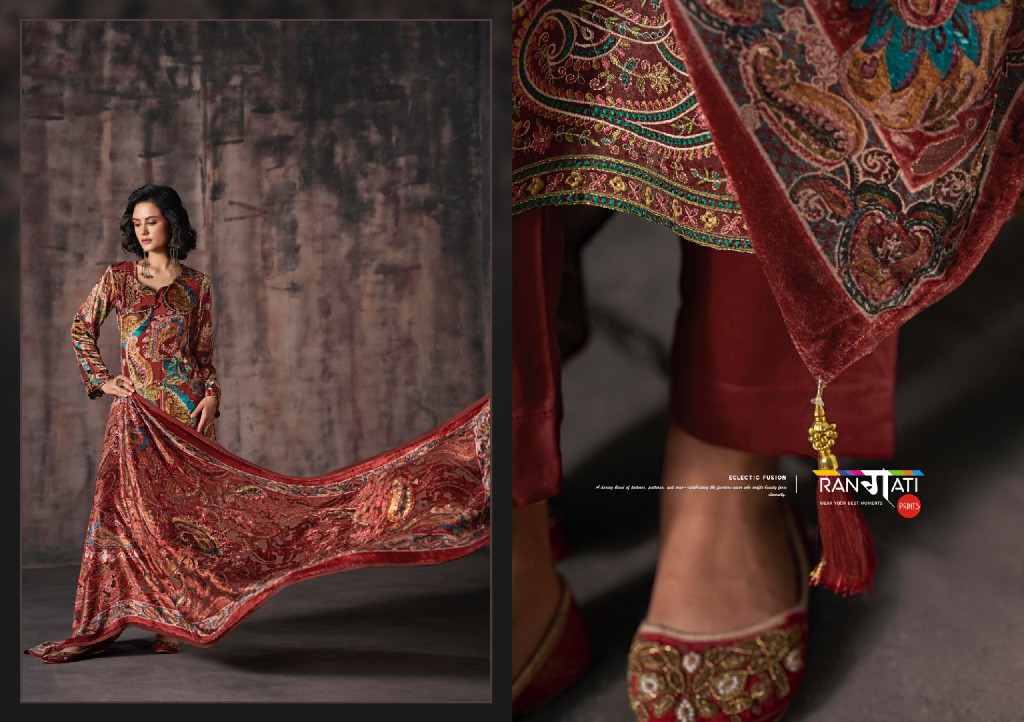 RANGATI PRINTS GULREZ WHOLESALE PALACHI VELVET WINTER WEAR UNSTITCH SALWAR SUITS EXPORTER