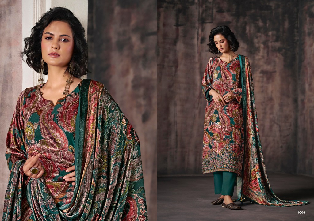 RANGATI PRINTS GULREZ WHOLESALE PALACHI VELVET WINTER WEAR UNSTITCH SALWAR SUITS EXPORTER
