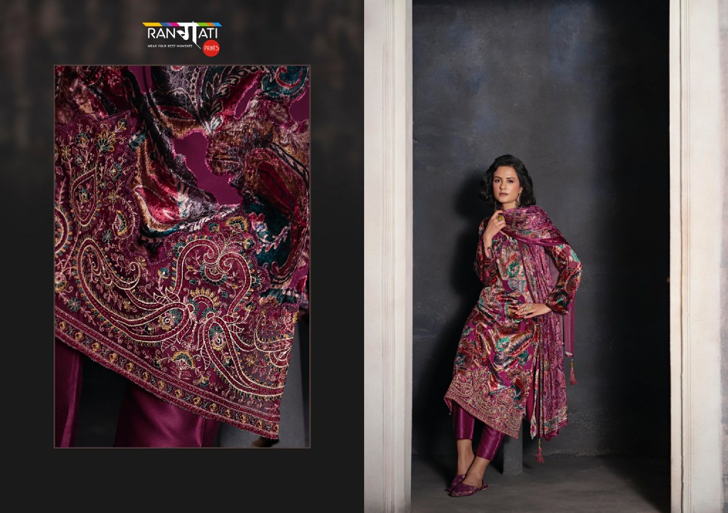 RANGATI PRINTS GULREZ WHOLESALE PALACHI VELVET WINTER WEAR UNSTITCH SALWAR SUITS EXPORTER