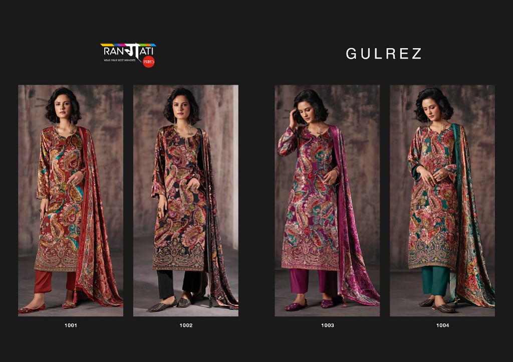 RANGATI PRINTS GULREZ WHOLESALE PALACHI VELVET WINTER WEAR UNSTITCH SALWAR SUITS EXPORTER