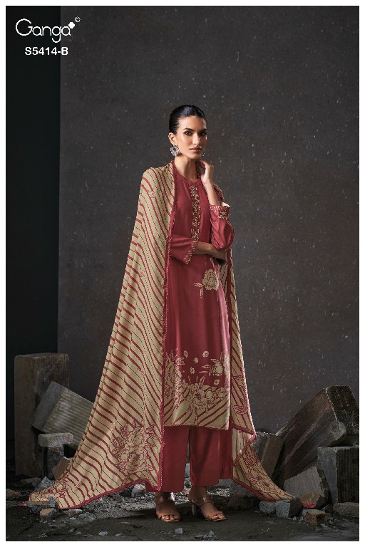 GANGA ZENAIDA S5414 WHOLESALE PURE WOOL PASHMINA WINTER CASUAL WEAR UNSTITCH SALWAR SUITS FOR EXPORT