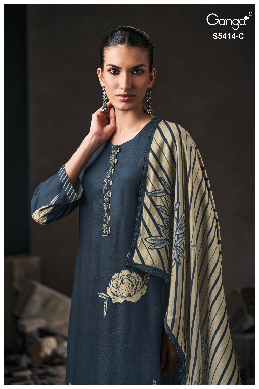 GANGA ZENAIDA S5414 WHOLESALE PURE WOOL PASHMINA WINTER CASUAL WEAR UNSTITCH SALWAR SUITS FOR EXPORT