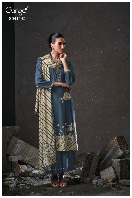 GANGA ZENAIDA S5414 WHOLESALE PURE WOOL PASHMINA WINTER CASUAL WEAR UNSTITCH SALWAR SUITS FOR EXPORT