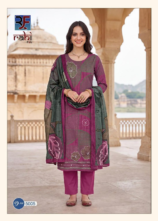 RAHI FAB RISING SILVER VOL 5 WHOLESALE PURE COTTON BEAUTIFUL HAND WORK UNSTITCH SALWAR SUITS SUPPLIER