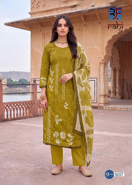 RAHI FAB RISING SILVER VOL 5 WHOLESALE PURE COTTON BEAUTIFUL HAND WORK UNSTITCH SALWAR SUITS SUPPLIER