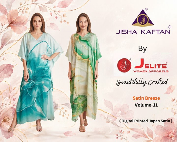 JELITE JISHA KAFTAN SATIN BREEZE VOL 11 WHOLESALE READYMADE JAPAN SATIN BEAUTIFUL KAFTAN STYLE GOWN FOR WOMEN ONLINE
