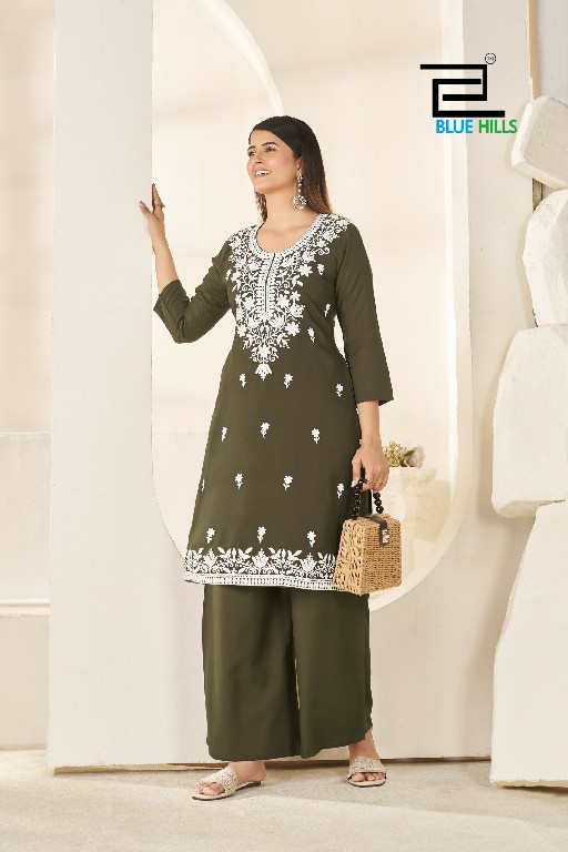 BLUE HILLS SHERIN WHOLESALE READYMADE RAYON WITH WORK BIG SIZE KURTI WITH PLAZZO COMBO FOR WOMEN ONLINE