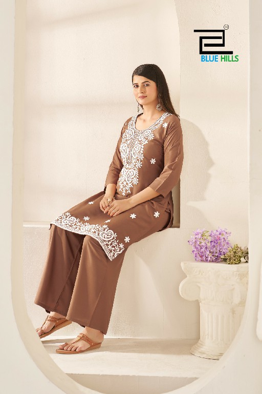 BLUE HILLS SHERIN WHOLESALE READYMADE RAYON WITH WORK BIG SIZE KURTI WITH PLAZZO COMBO FOR WOMEN ONLINE